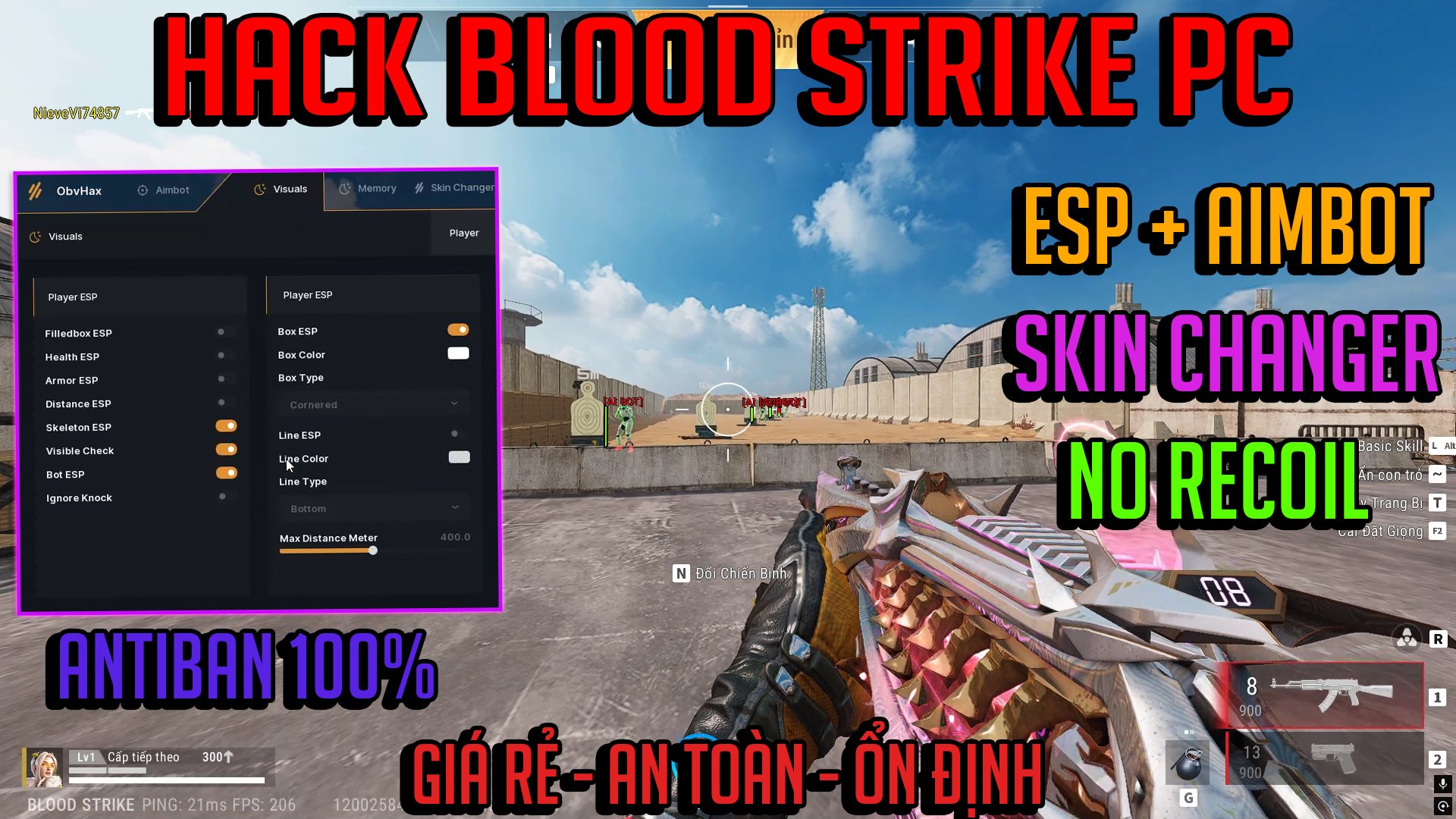 HACK BLOOD STRIKE - BẢN OBV INTERNAL: ESP AIMBOT KHÔNG GIẬT MOD SKIN AN TOÀN CAO