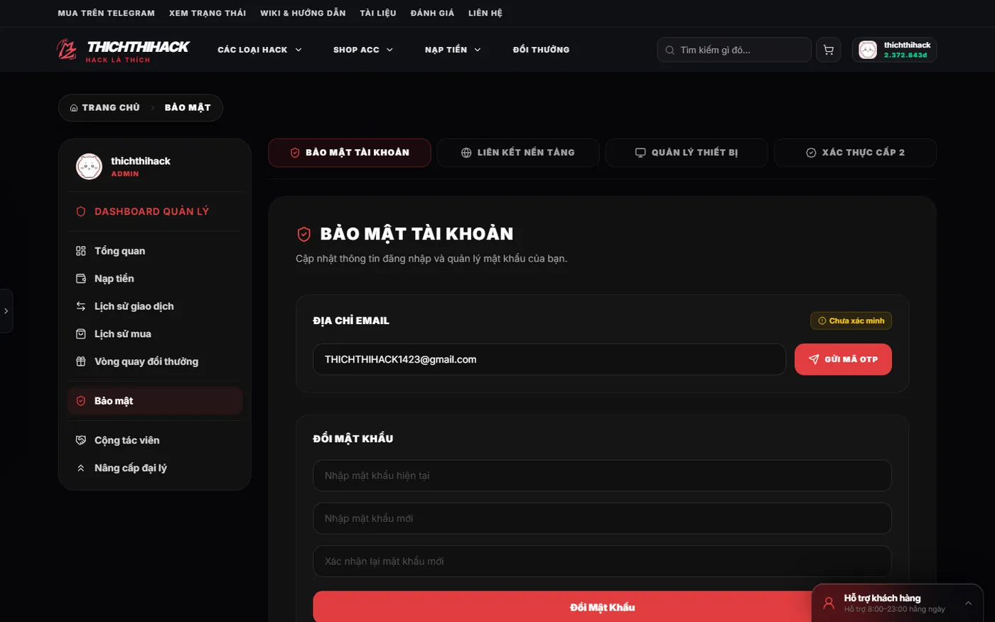 Thẻ Liên kết nền tảng trong Bảo mật với Telegram và Zalo